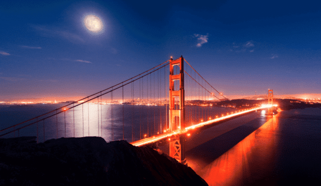 Golden Gate Bridge With Full Moon