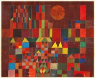 'Castle and Sun' by Paul Klee - a geometric abstraction with vibrant reds, greens, and contrasting shapes.