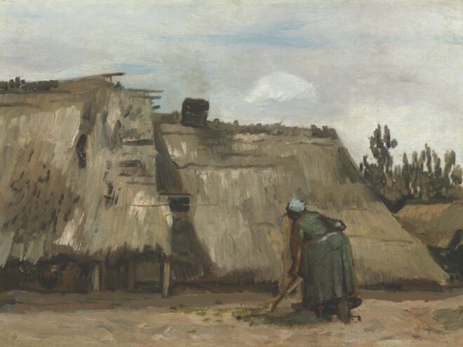 Vincent van Gogh A Peasant Woman Digging in Front of Her Cottage